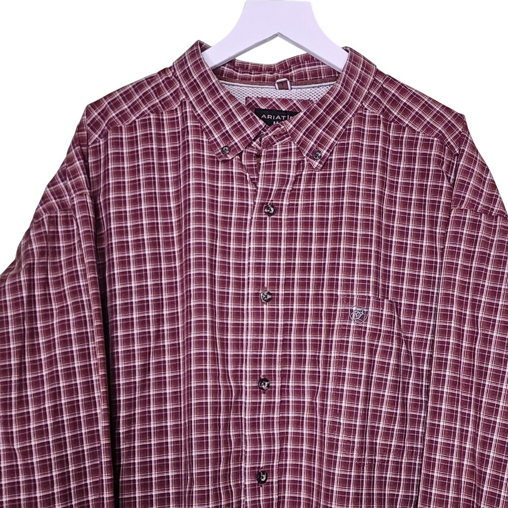 Ariat Button Up Shirt Long Sleeve Western Plaid Maroon Burgundy Pro Nicco XXL